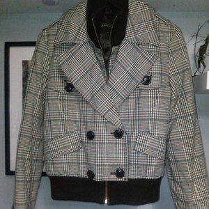 Sean John Tan Plaid Trench Bomber Jacket with Knit Funnel Neck Sz M